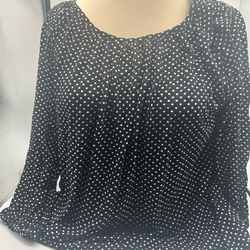 Michael Kors Black and White Polka Dot Women's Top Large Slinky BOHO
